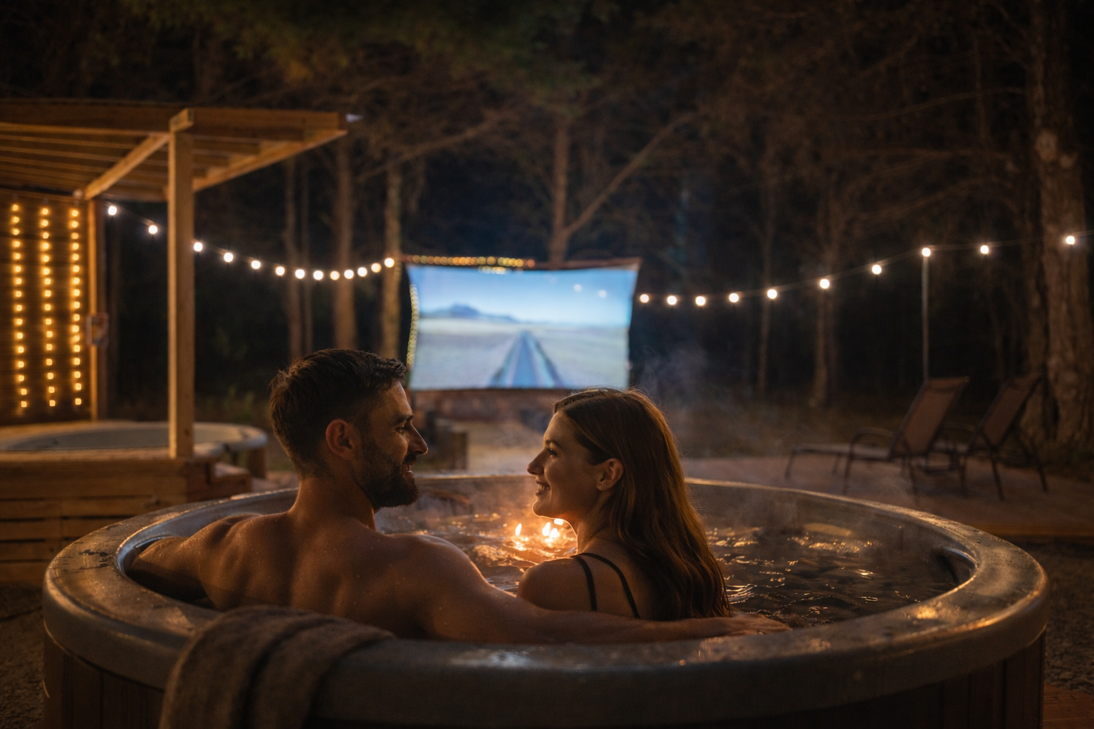 warm ambient glow romantic atmosphere slow living luxury glamping intimate connection soft shadows peaceful, distraction-free