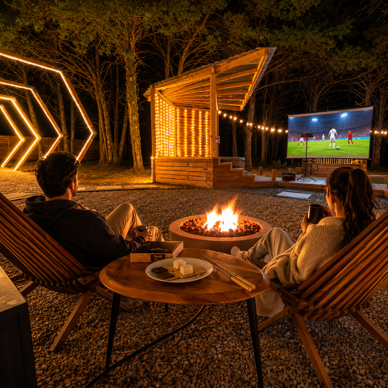 Private 120 inch outdoor screen setup for WildScreen Moments near Dallas.