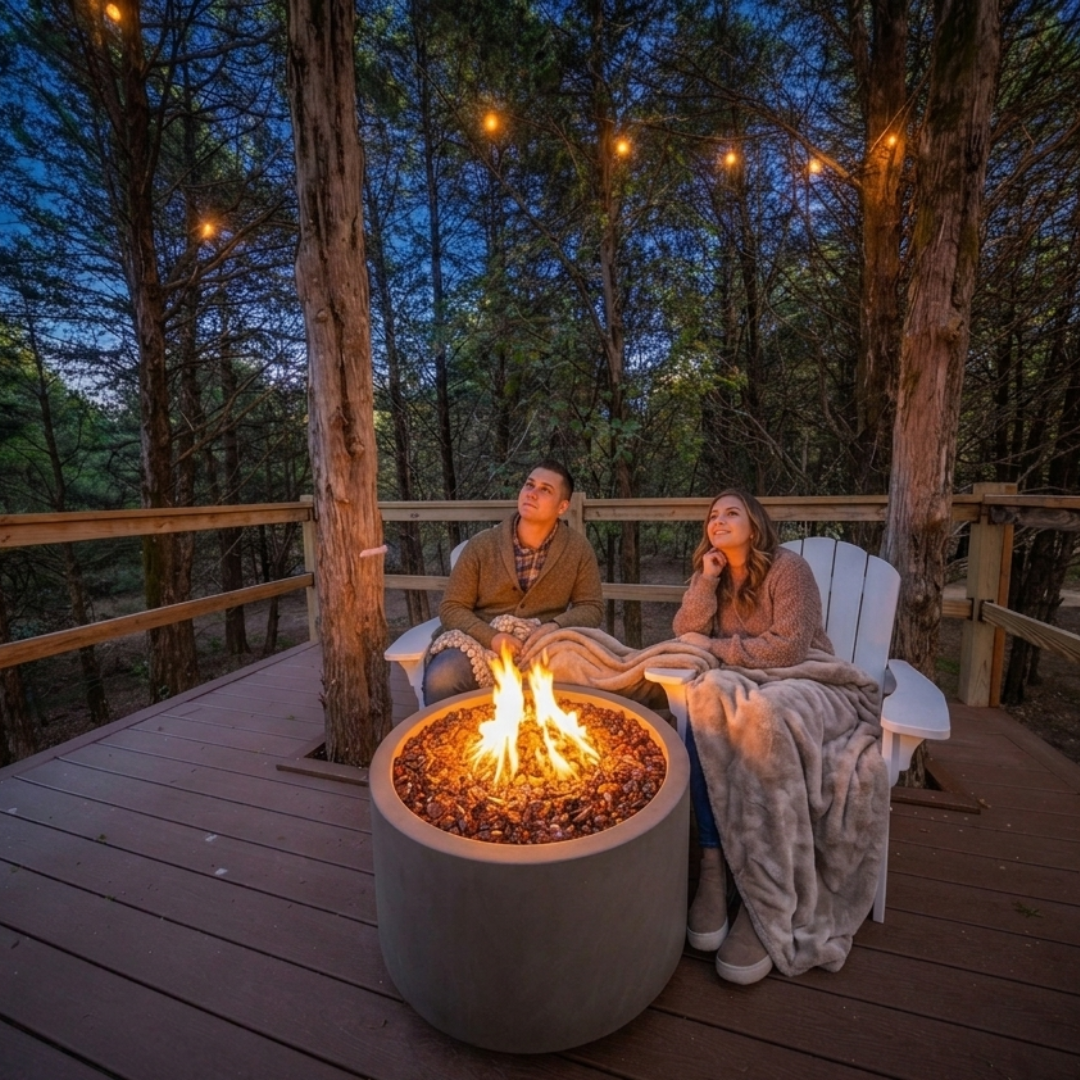 stargazing couple campfire